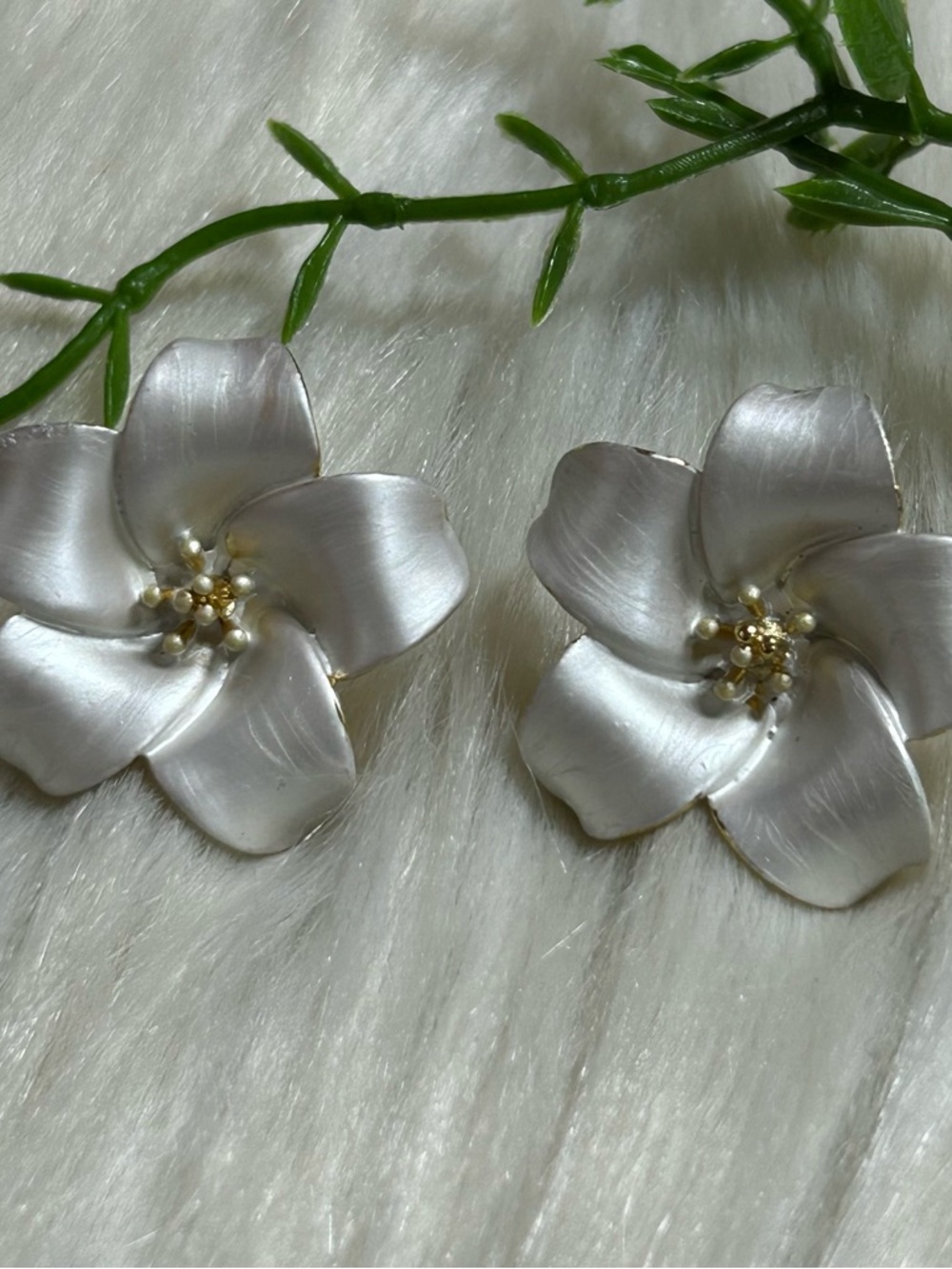 Brushed enamel Floral Petal Statement Earrings